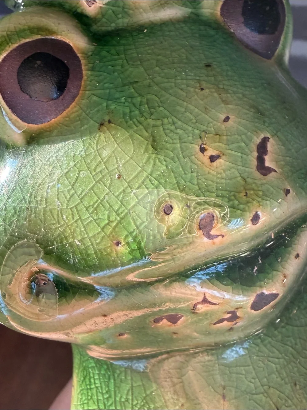 Vintage Green Ceramic Frog Prince Figurine statue Crown RARE  10” garden ART